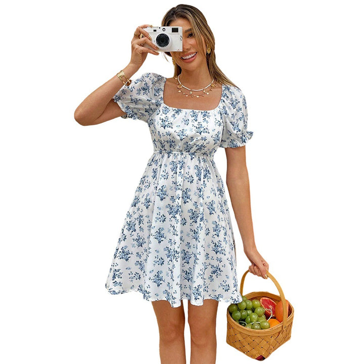 Damen Sommerliches Blümchenkleid mit schickem Rückenausschnitt und Puffärmeln Drune
