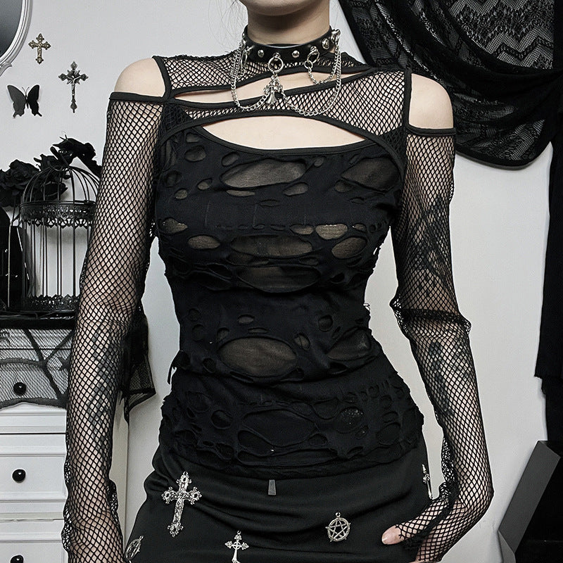 Damen Modisches Oberteil mit transparentem Mesh-Design und raffinierten Cut-Outs Drune