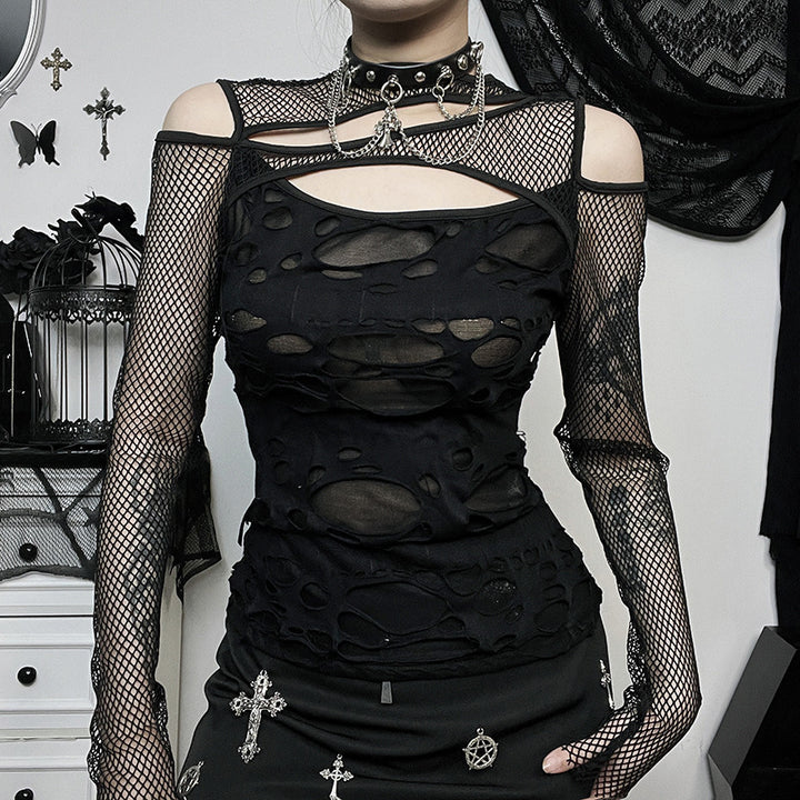 Damen Modisches Oberteil mit transparentem Mesh-Design und raffinierten Cut-Outs Drune