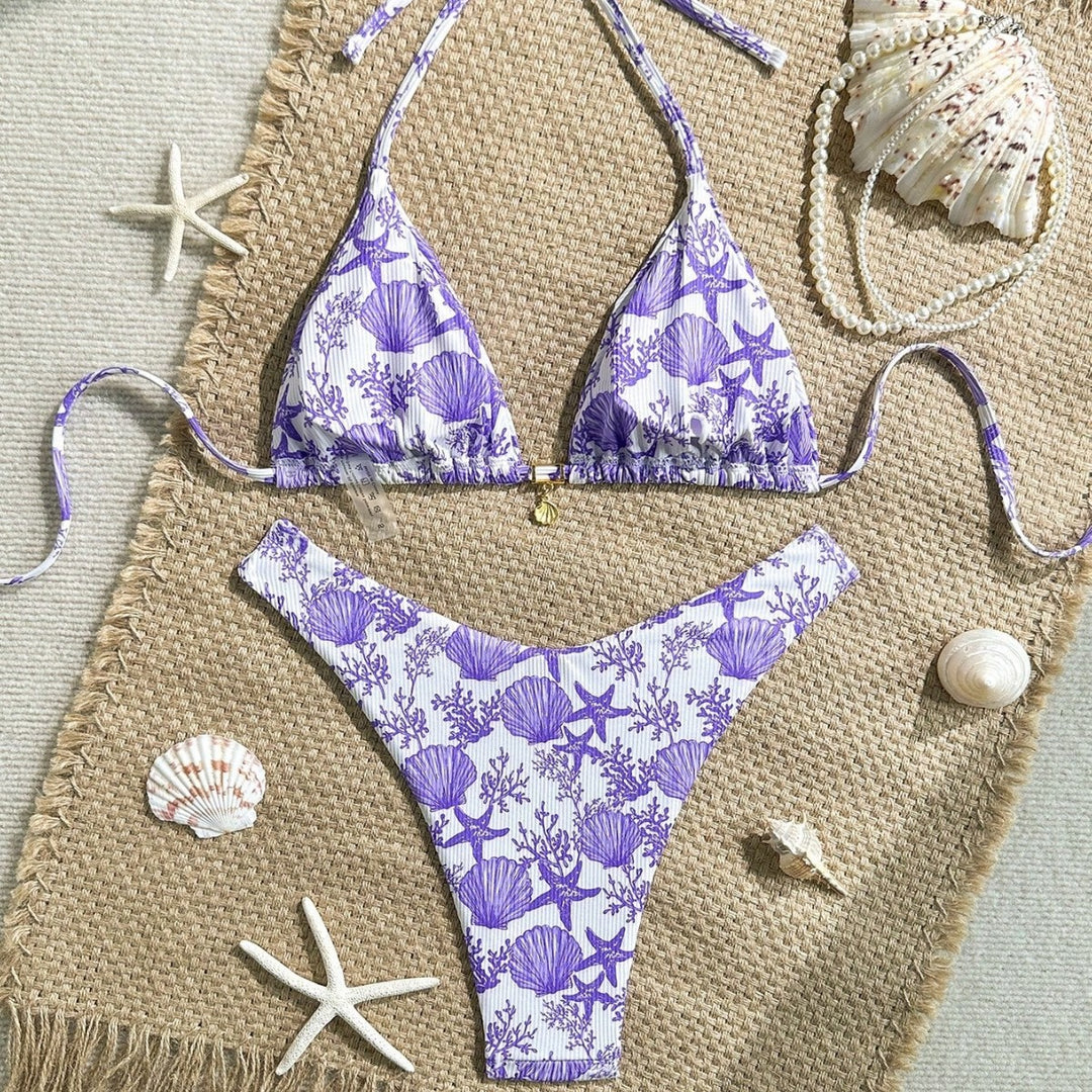 Damen Triangel-Bikini mit maritimem Korallenmuster Drune