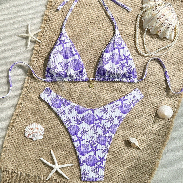 Damen Triangel-Bikini mit maritimem Korallenmuster Drune