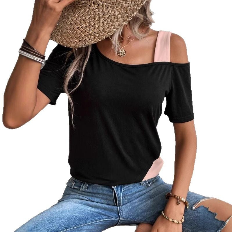 Damen Modisches T-Shirt mit asymmetrischem Design Drune