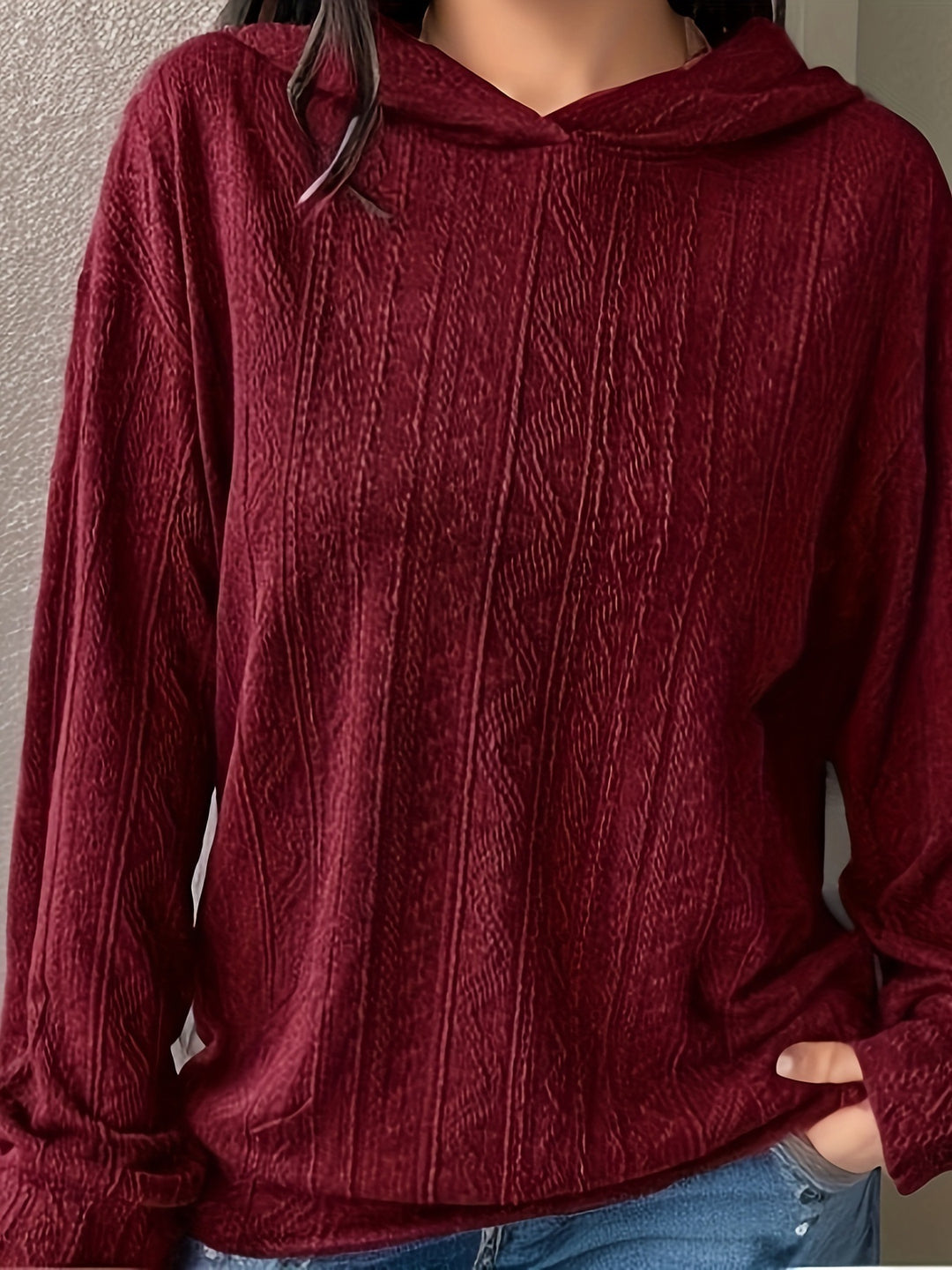 Damen Oversize Kapuzenpullover mit strukturierter Wellenoptik und Kängurutasche Drune