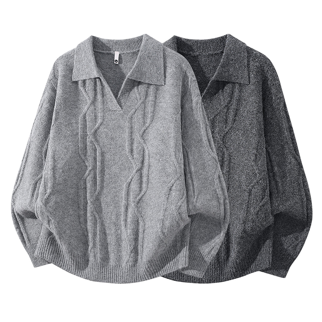 Damen Oversize Mohair‑Optik Zopfstrickpullover mit Polokragen und V‑Ausschnitt Drune