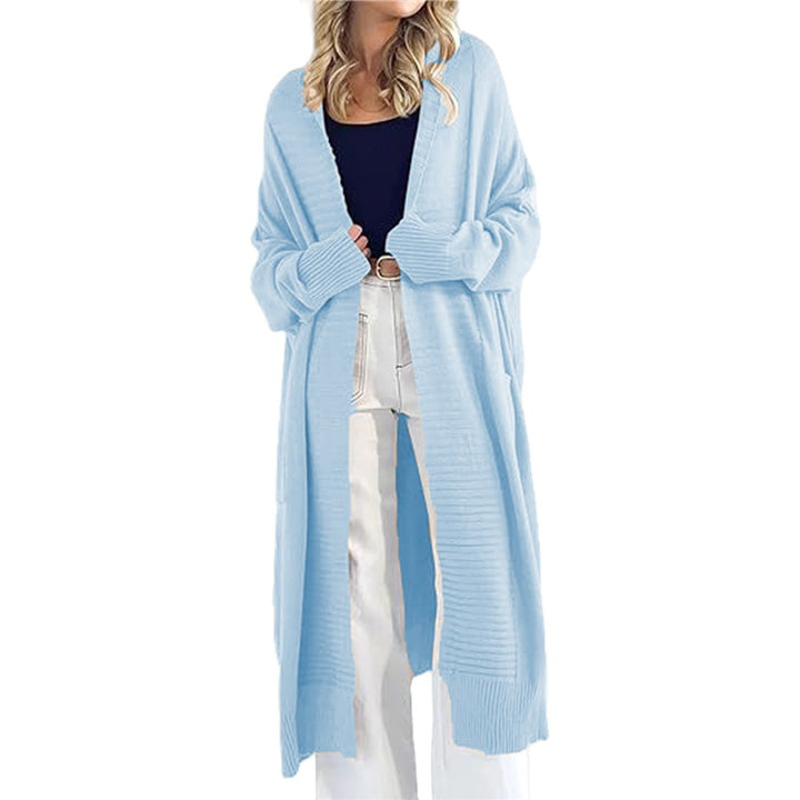 Damen Langer Strickcardigan mit offenen Taschen und strukturiertem Design Drune
