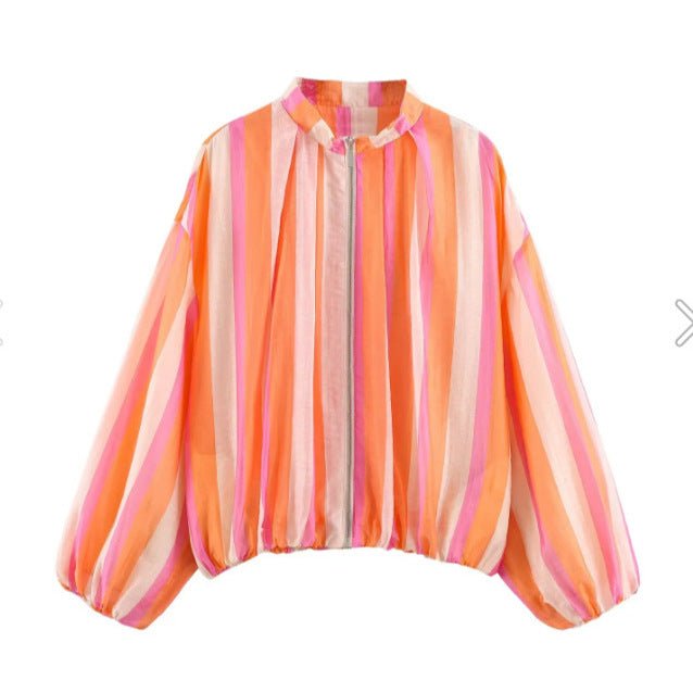Damen leichte transparente Oversize-Blousonjacke mit Ballonärmeln Drune