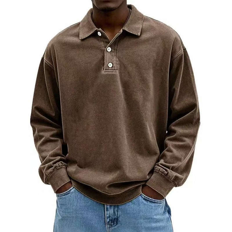 Herren Oversize Langarm Polo aus Baumwollmix Drune
