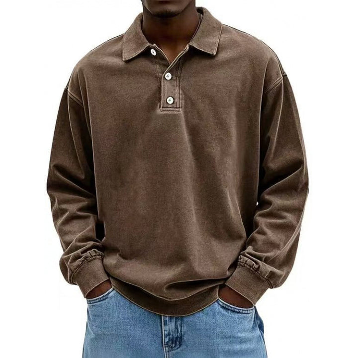 Herren Oversize Langarm Polo aus Baumwollmix Drune