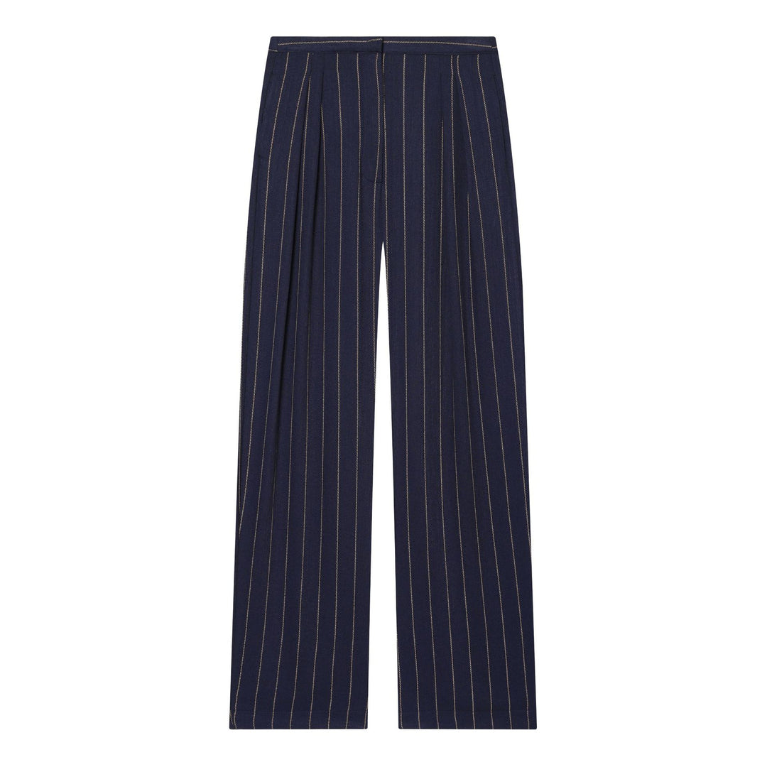 Damen nan weite Palazzohose mit hoher Taille, Bundfalte und feinem Nadelstreifen-Design Drune