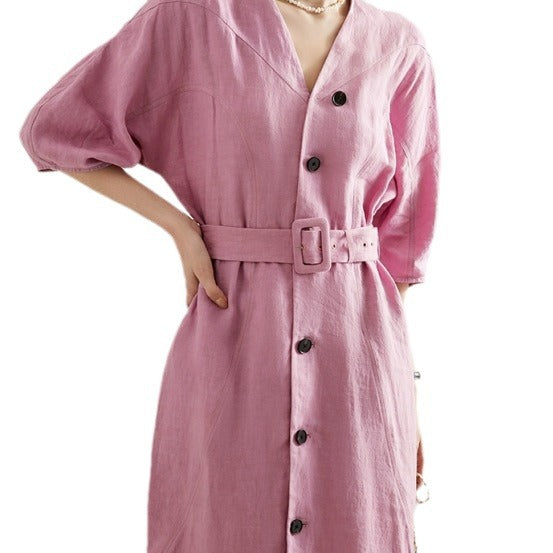 Damen Elegantes Midi-Kleid mit Gürtel Drune
