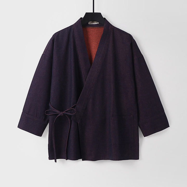 Damen Leichte zweifarbige Kimono-Jacke mit Bindebändern und kontrastiertem Innenfutter Drune