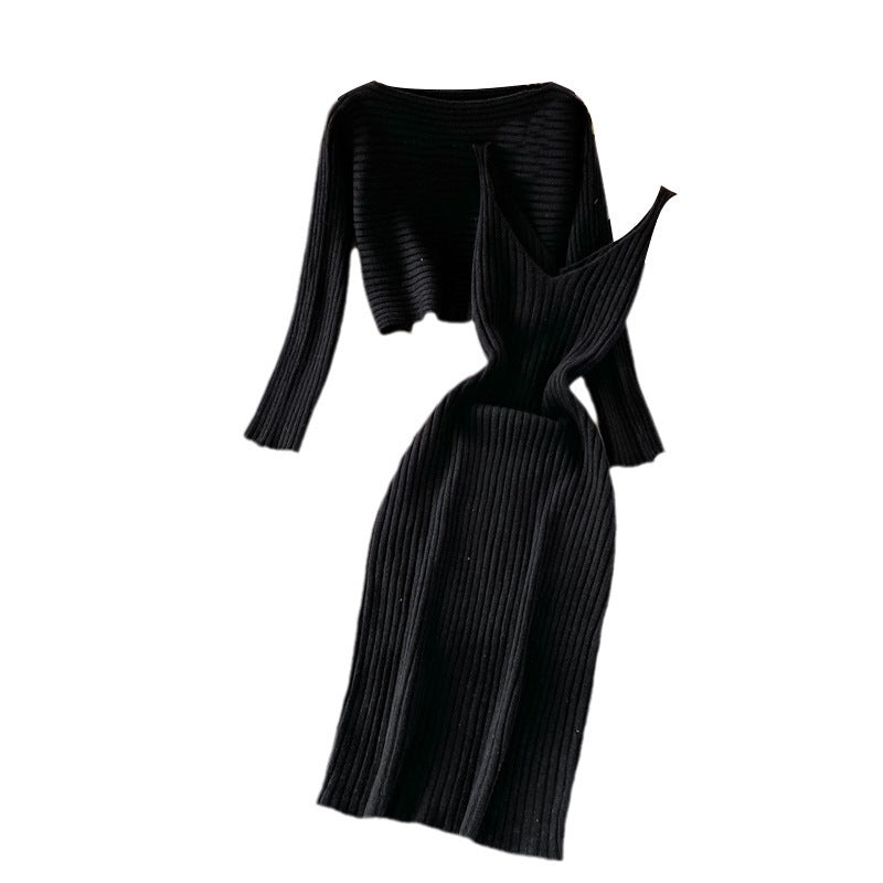 Damen Modisches Strickkleid- und Oberteil-Set Drune
