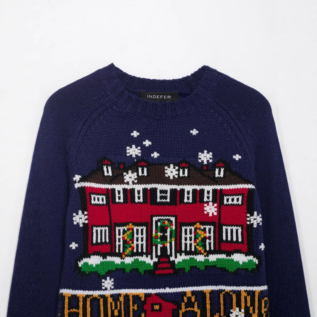 Damen nan gestrickter Crop-Pullover mit Weihnachtsmotiv und Raglanärmeln Drune