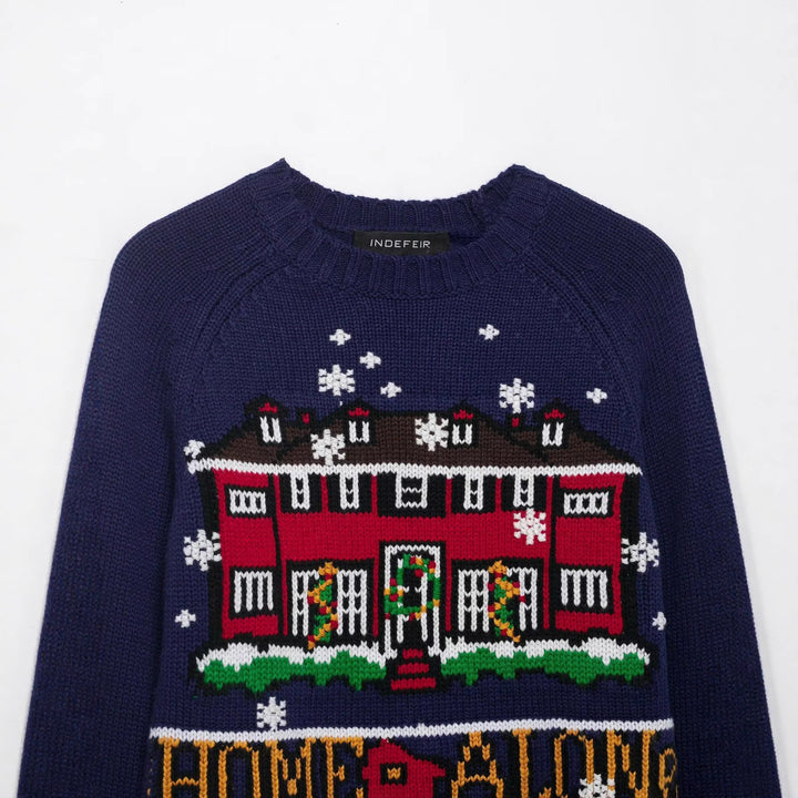 Damen nan gestrickter Crop-Pullover mit Weihnachtsmotiv und Raglanärmeln Drune