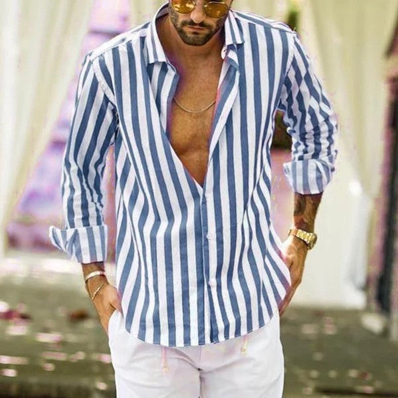 Herren elegantes gestreiftes Langarmhemd mit modernem Schnitt Drune