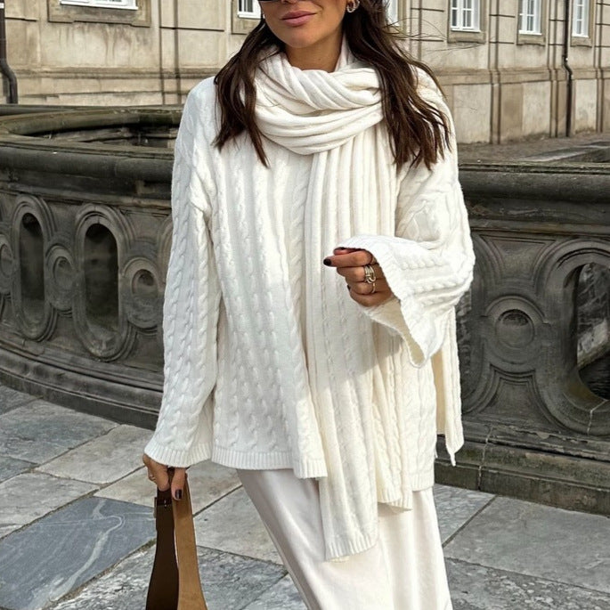 Damen Großer Strickpullover mit Schal Drune