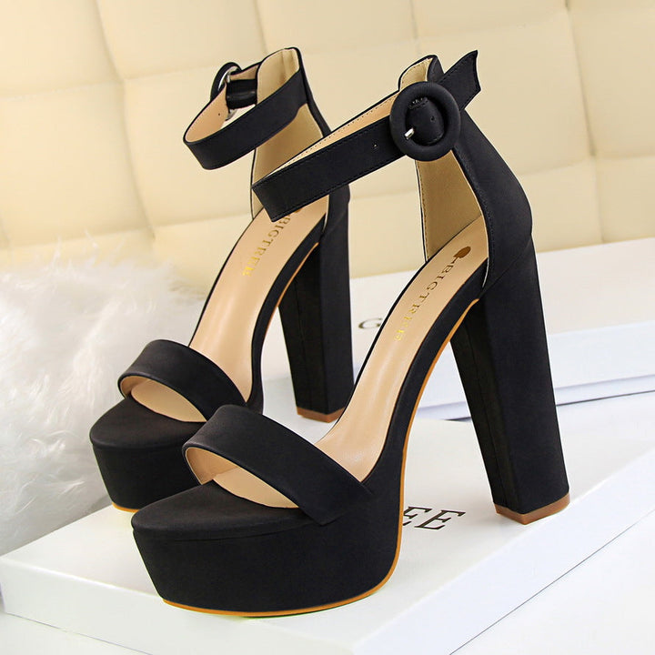Damen Hochhackige Plateau-Sandalen mit verstellbarem Knöchelriemen und robustem Blockabsatz Drune