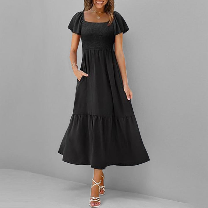 Damen Maxikleid mit schickem Quadrat-Ausschnitt und voluminösen Ärmeln Drune