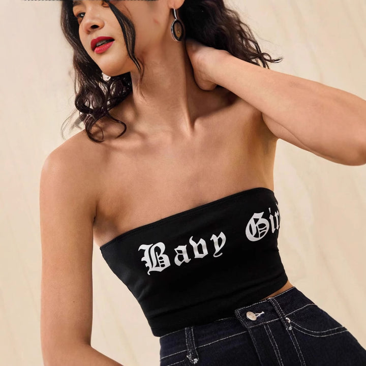 Damen Bandeau-Top mit kreativem Schriftzug Drune