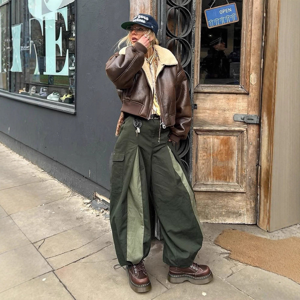Damen Kurz geschnittene Fliegerjacke mit Teddy-Futter und Oversized-Ärmeln Drune