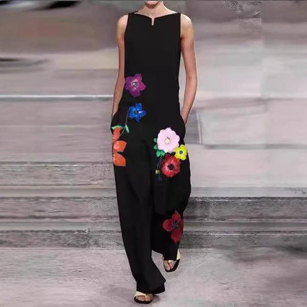 Damen Modischer Jumpsuit mit floralem Design und praktischen Taschen Drune