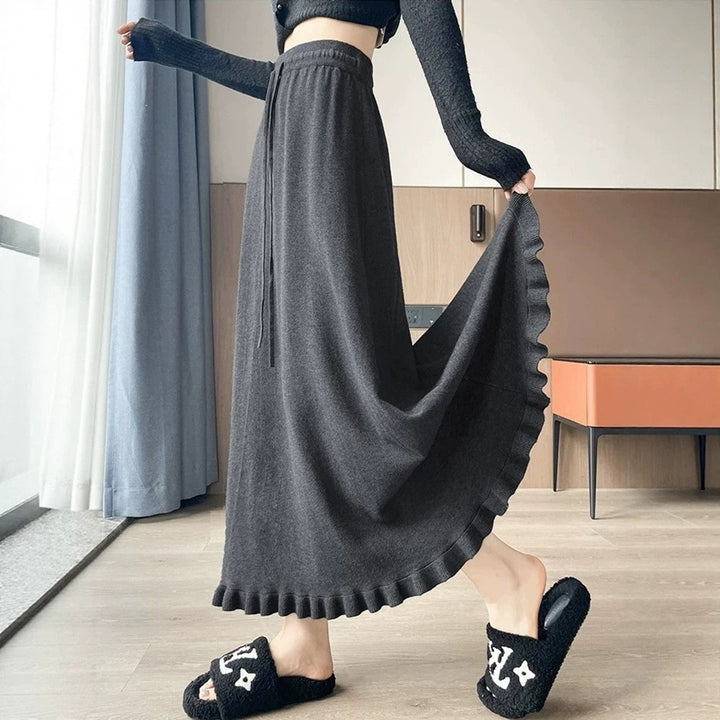 Damen Eleganter und fließender Maxirock mit Volantabschluss Drune
