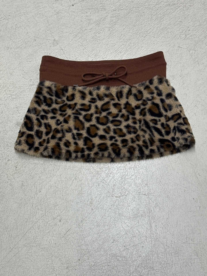 Damen trendiger Kuschelrock mit Leopardendruck und elastischem Bund Drune