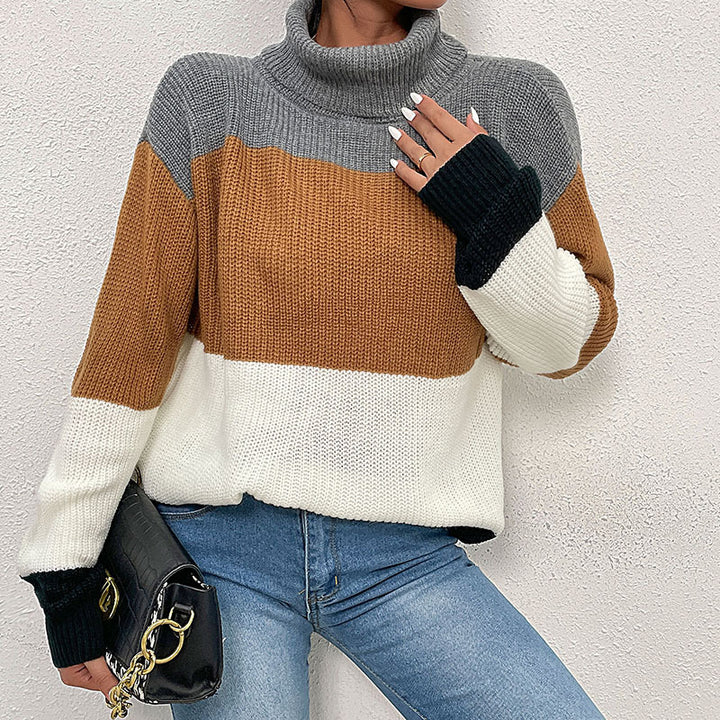 Damen Rollkragen-Colorblock-Pullover aus Grobstrick Drune