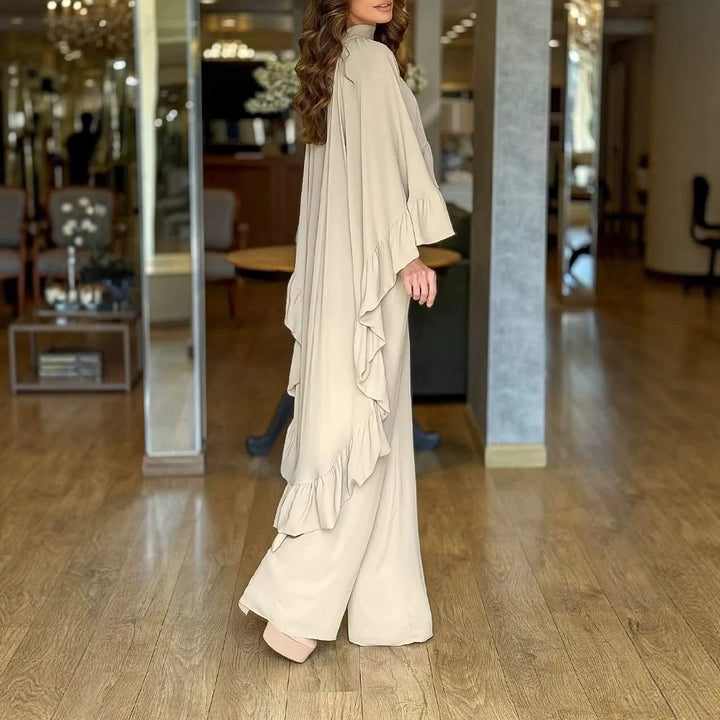Damen Eleganter Overall mit Cape-Volant und weitem Palazzohosenbein Drune