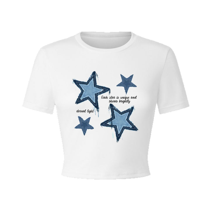 Damen Crop-T-Shirt mit kreativem Herzmotiv und motivierendem Schriftzug Drune
