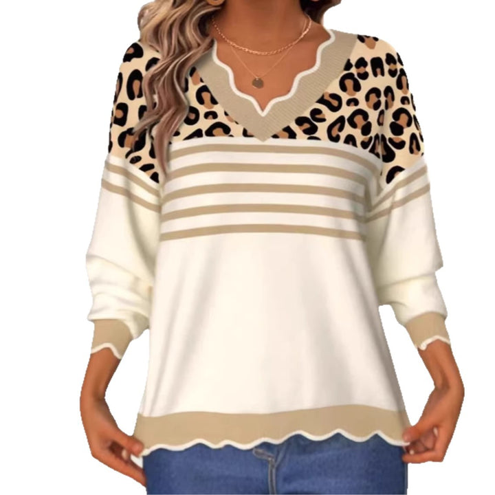 Damen Modischer V-Pullover mit Leo-Print