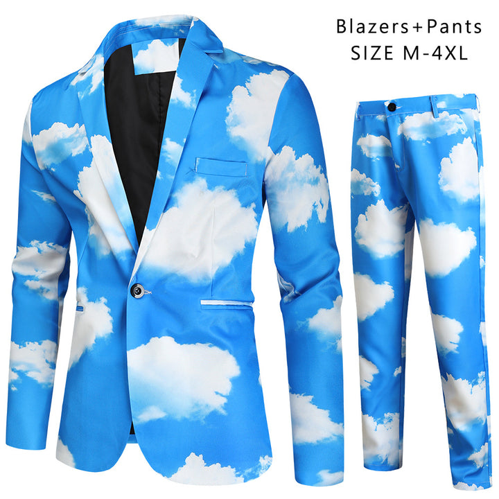 Herren Zweiteiliges Statement-Anzug mit Allover-Wolkenprint und schmaler Silhouette Drune