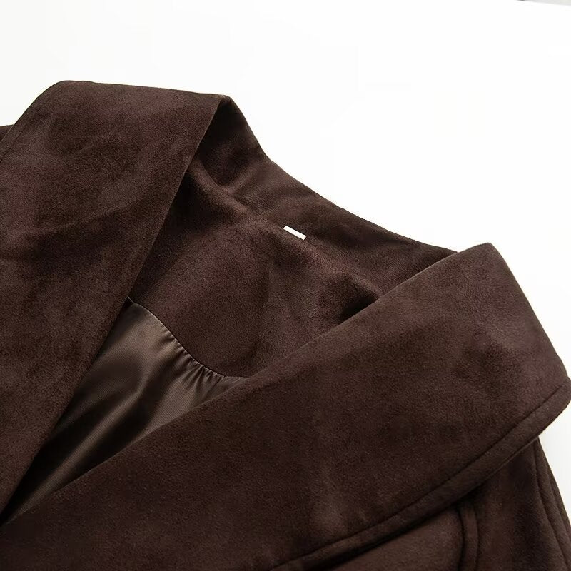Damen Stilvolle Kurzjacke mit breitem Kragen und Taillengürtel Drune