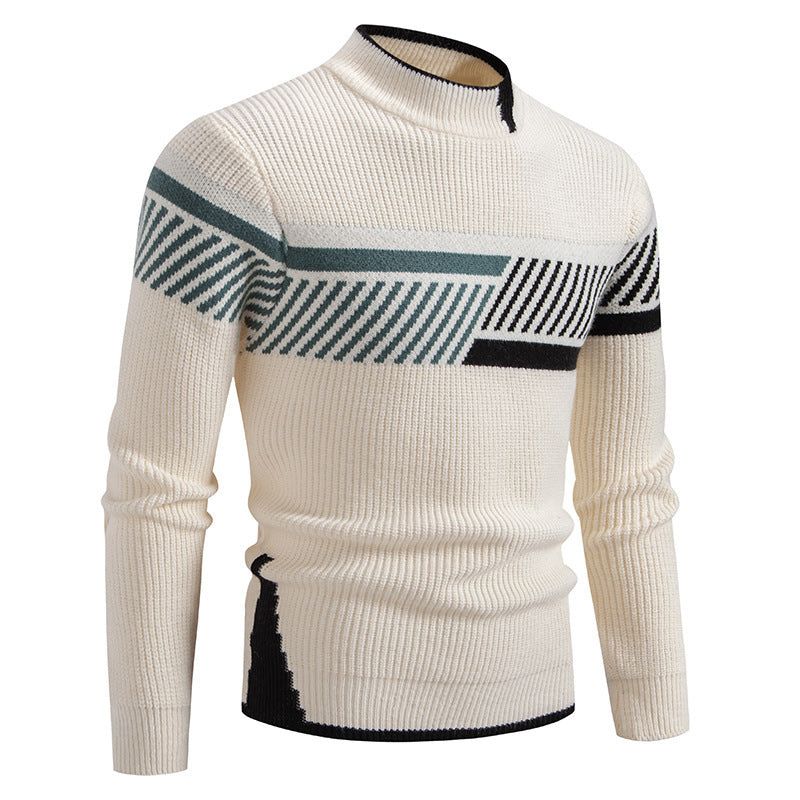 Herren nan gerippter Feinstrickpullover mit Stehkragen und kontrast-Blockdesign Drune