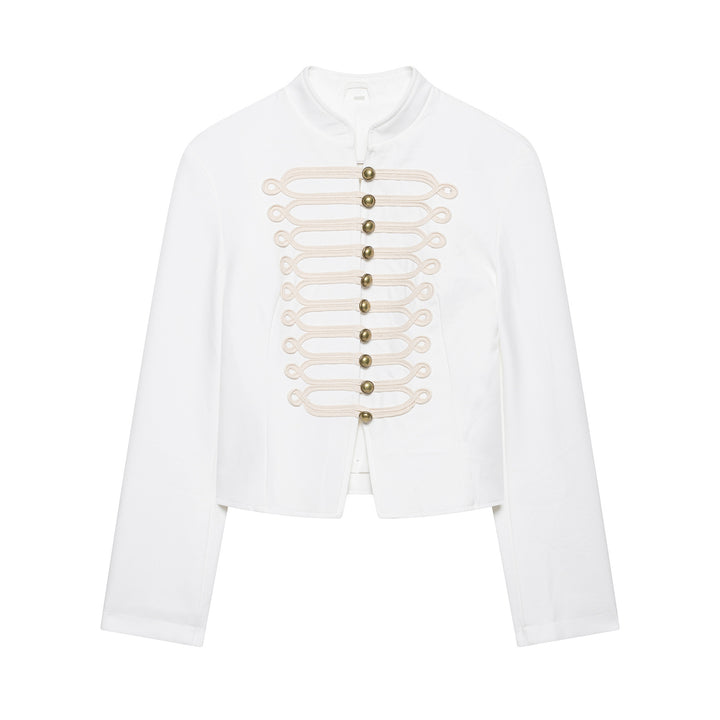 Damen Kurzjacke im Palais‑Hussarenstil mit Stehkragen und ornamentaler Zierbesatz Drune