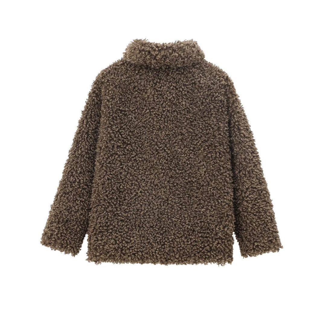 Damen 70+ kuscheliger Teddy‑Mantel mit Reverskragen und weichem Kunstfell Drune
