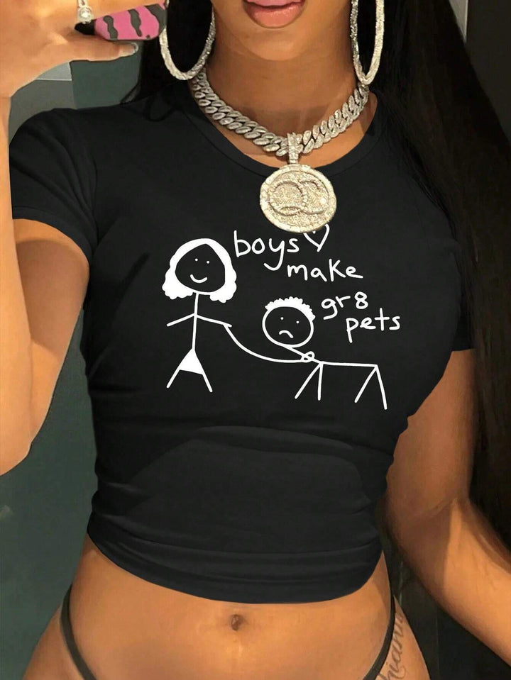 Damen Crop-T-Shirt mit kreativem Bärenmotiv und witzigem Spruch Drune