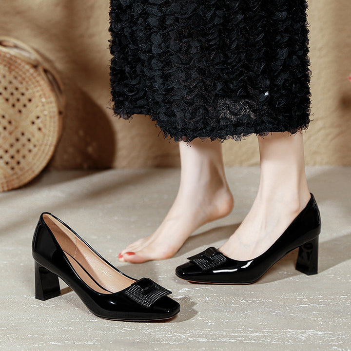 Damen elegante Blockabsatz-Pumps mit geschmackvollem Zierschleifen-Detail Drune
