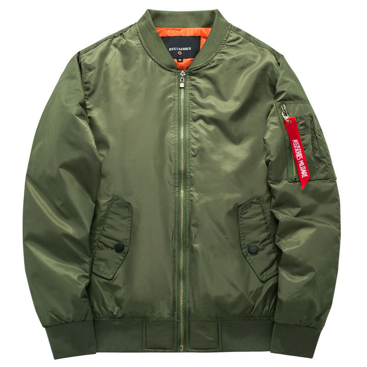 Men's  minimalist nylon flight bomber with low-profile front pockets and zip sleeve tag Drune