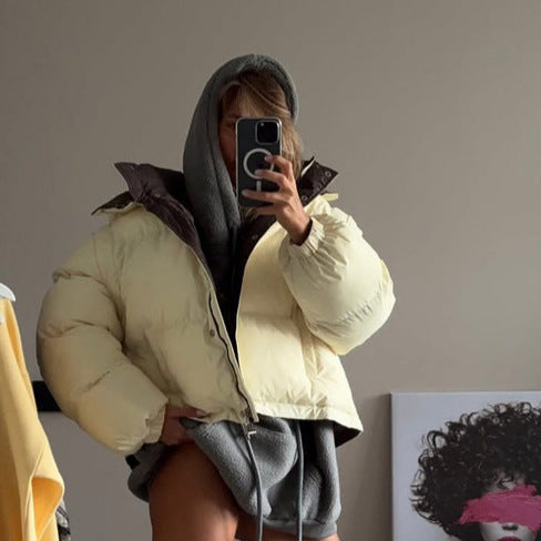 Damen Kurze Oversize Steppjacke mit hohem Kragen und wattierter Fütterung Drune