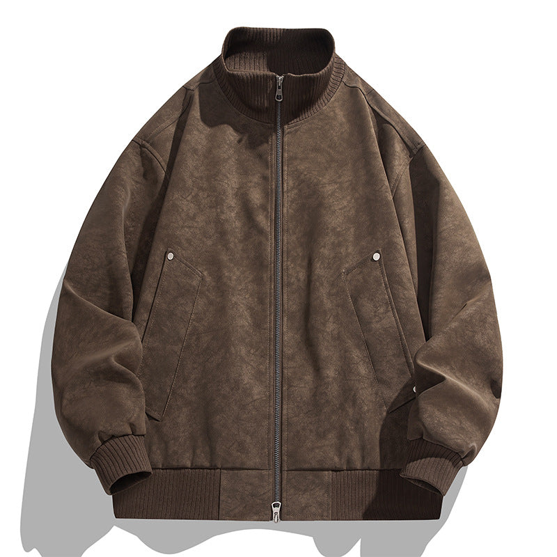 Herren Oversized Wildlederoptik-Bomberjacke mit Stehkragen und gerippten Bündchen Drune