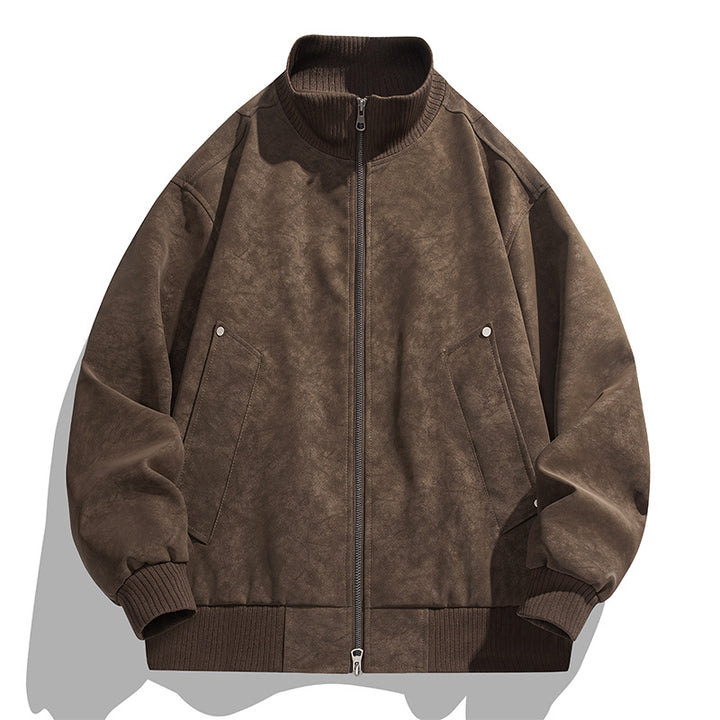 Herren Oversized Wildlederoptik-Bomberjacke mit Stehkragen und gerippten Bündchen Drune