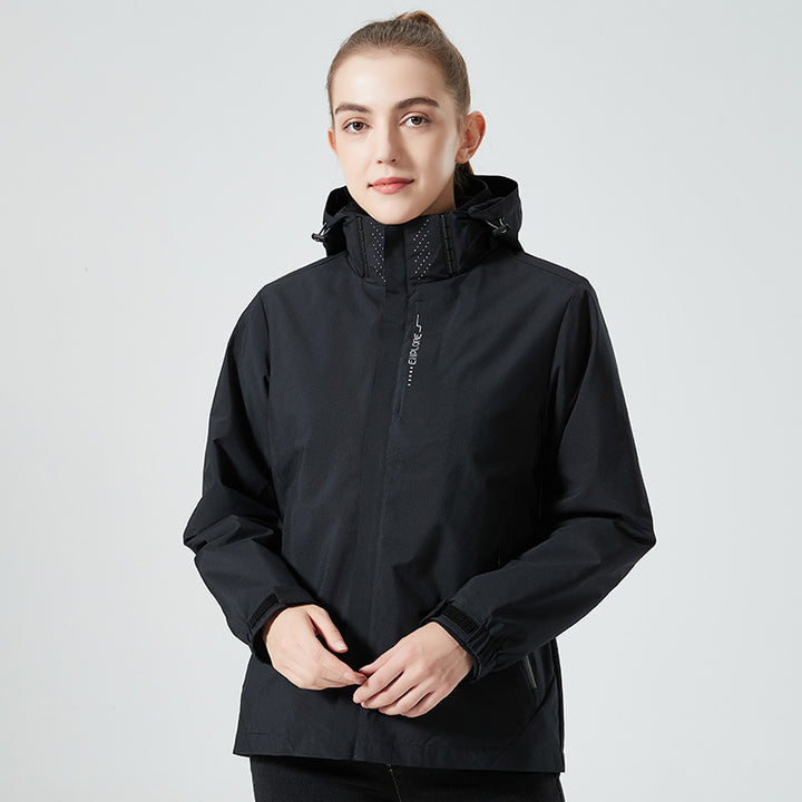 Damen leichte wasserabweisende Freizeit-Outdoorjacke mit verstellbarer Kapuze und verdecktem Reißverschluss Drune