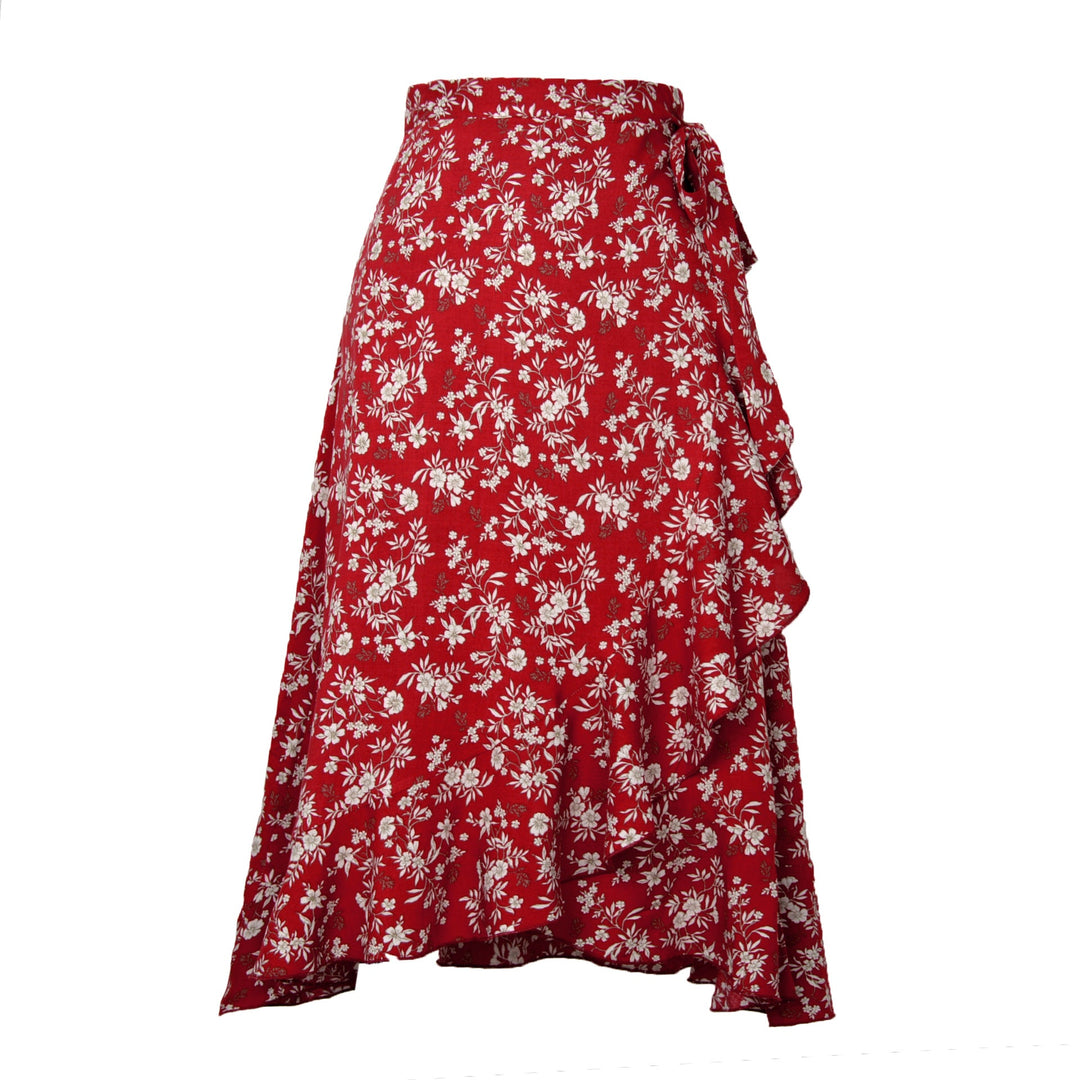 Damen Wickelrock mit asymmetrischem Volant und seitlichem Bindeband Drune