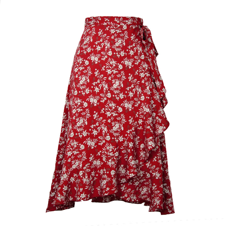 Damen Wickelrock mit asymmetrischem Volant und seitlichem Bindeband Drune