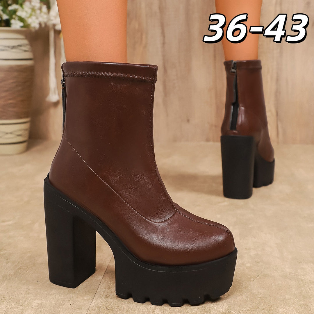 Damen Chunky Blockabsatz Stiefeletten mit zippbarem Design Drune