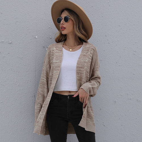 Damen Lässiger Oversize-Strickcardigan mit Zopfmuster offener Front Drune