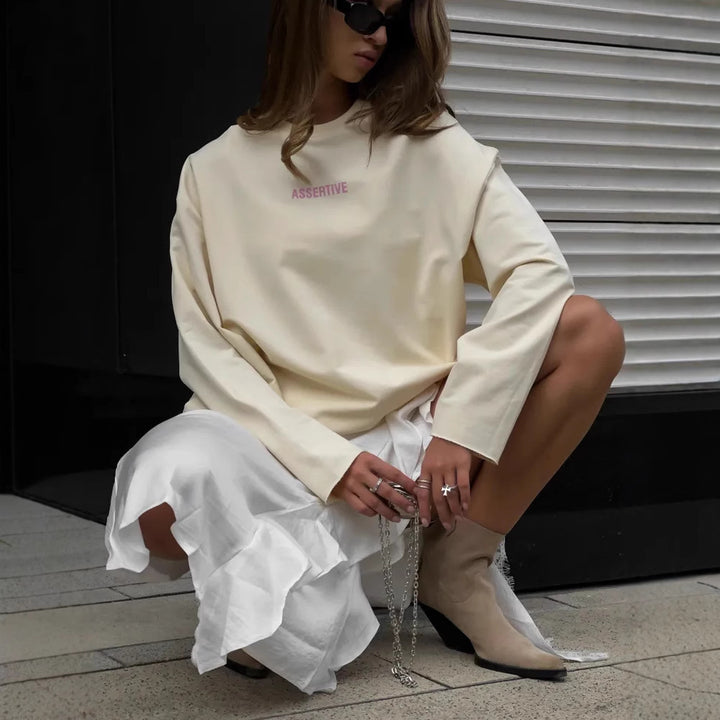 Damen oversized Baumwoll-Sweatshirt mit Statement-Print Drune