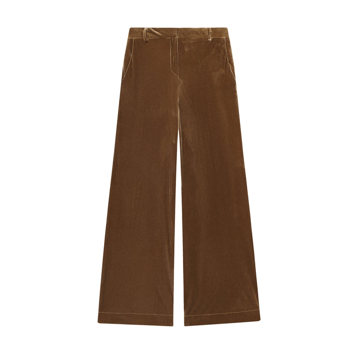 Damen nan weite Samthose mit hoher Taille, Bügelfalte und Eingrifftaschen Drune