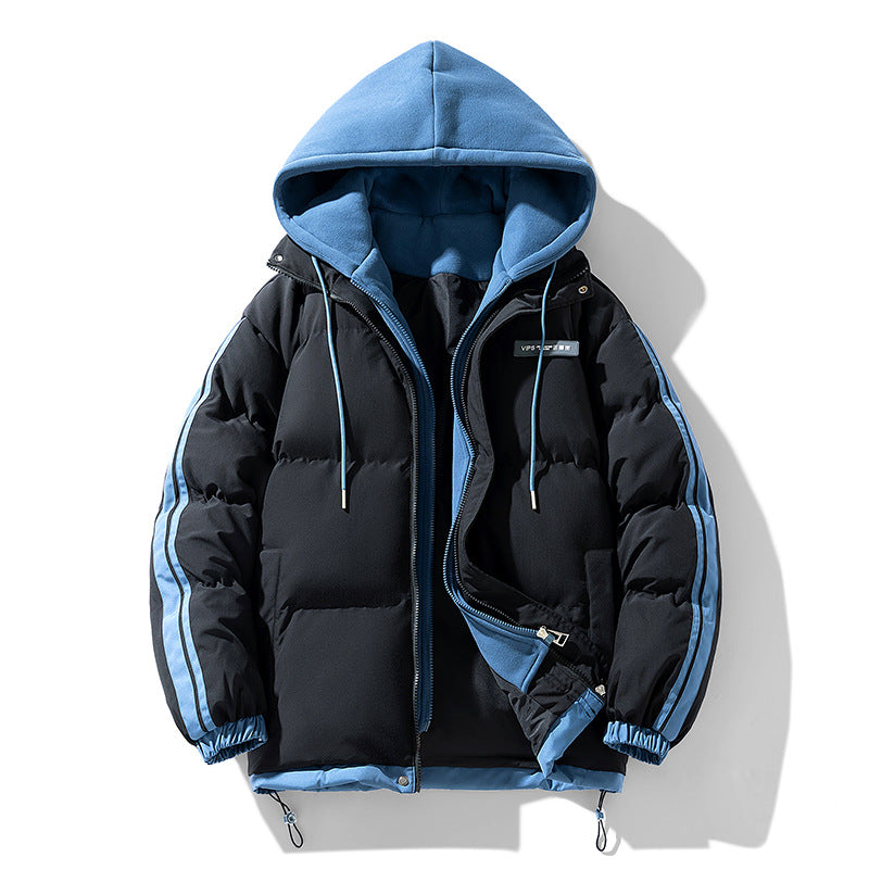 Herren wattierter Parka-Hybrid mit innenliegendem Hoodie, seitlichen Streifen und Zwei-Wege-Reißverschluss Drune
